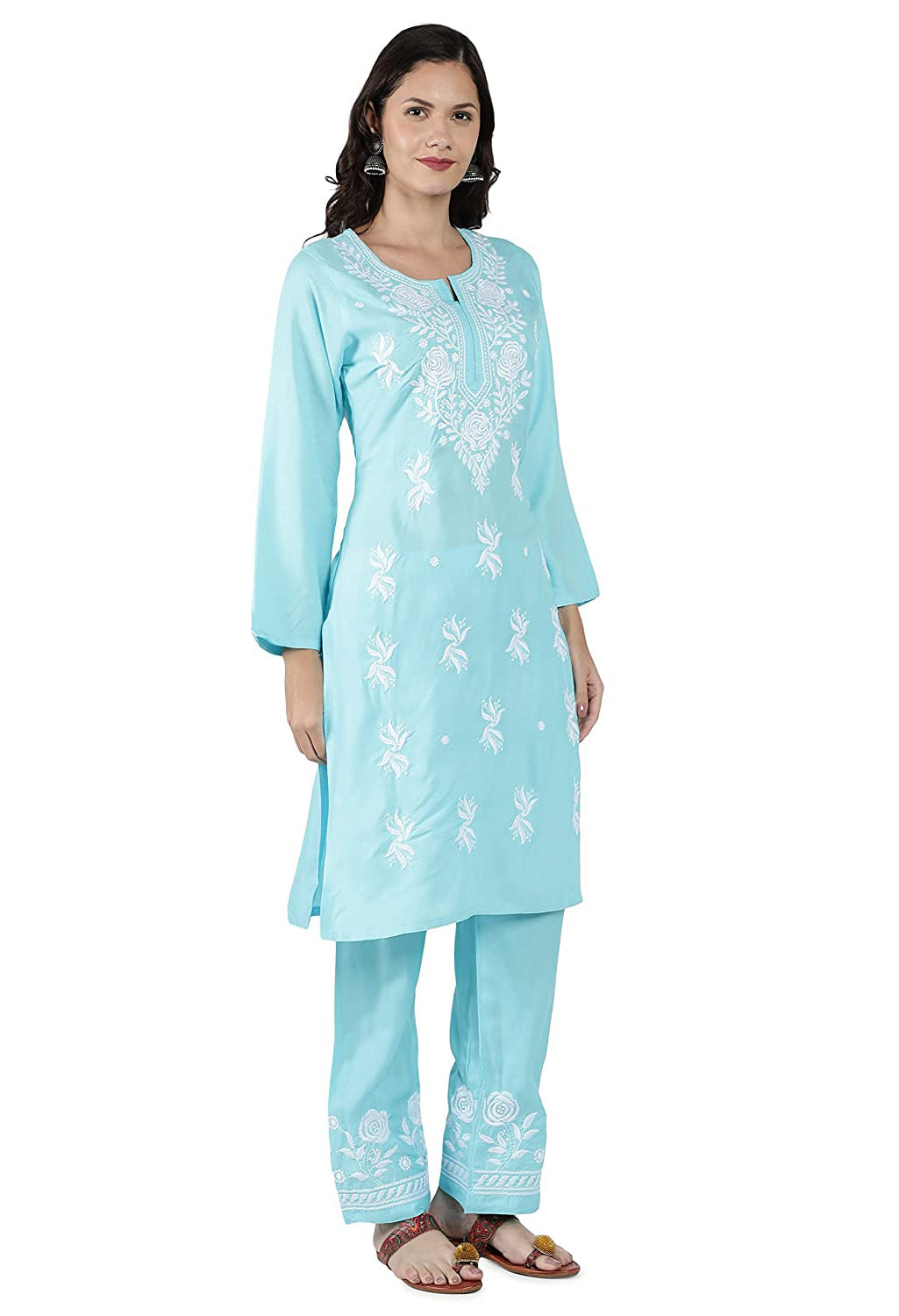 Lucknowi Regular Fit Organic Cotton kurta with Complete Hand Embroidery