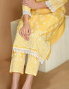 Straight Embroidered Shifli Organic Cotton Kurta Pant and Dupatta Set Marigold Yellow