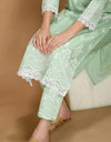 Straight Embroidered Shifli Organic Cotton Kurta Pant and Dupatta Set Color Summer Mint Green
