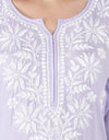 Lucknowi Hand-Embroidery Chikankari Organic Cotton Kurta Set Pastel Lavender & White