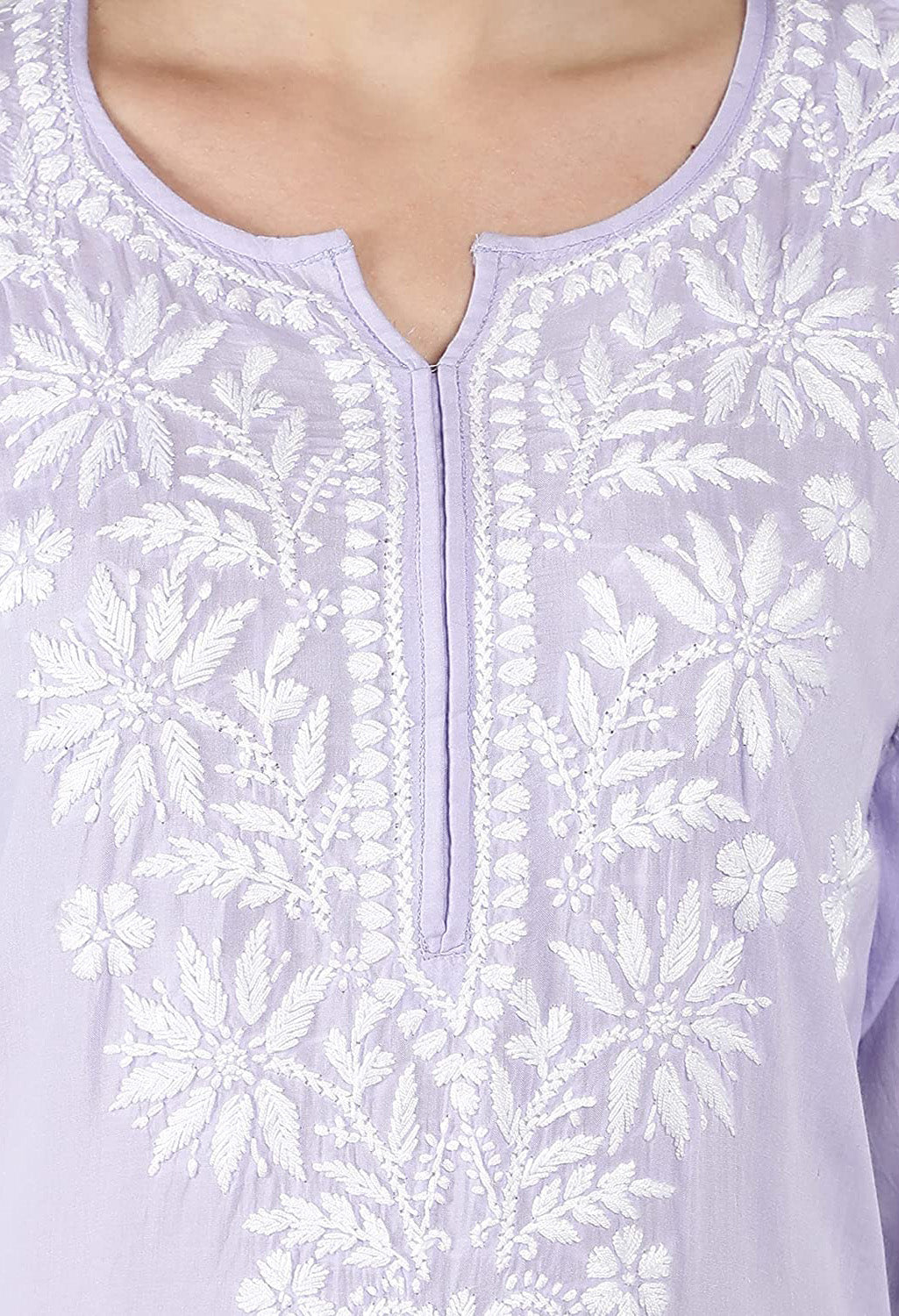 Lucknowi Hand-Embroidery Chikankari Organic Cotton Kurta Set Pastel Lavender & White