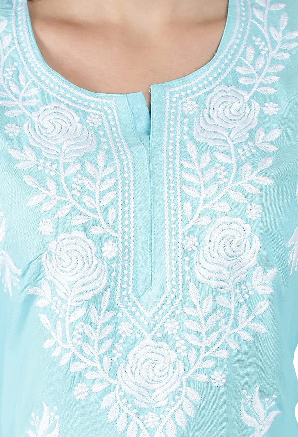 Lucknowi Regular Fit Organic Cotton kurta with Complete Hand Embroidery