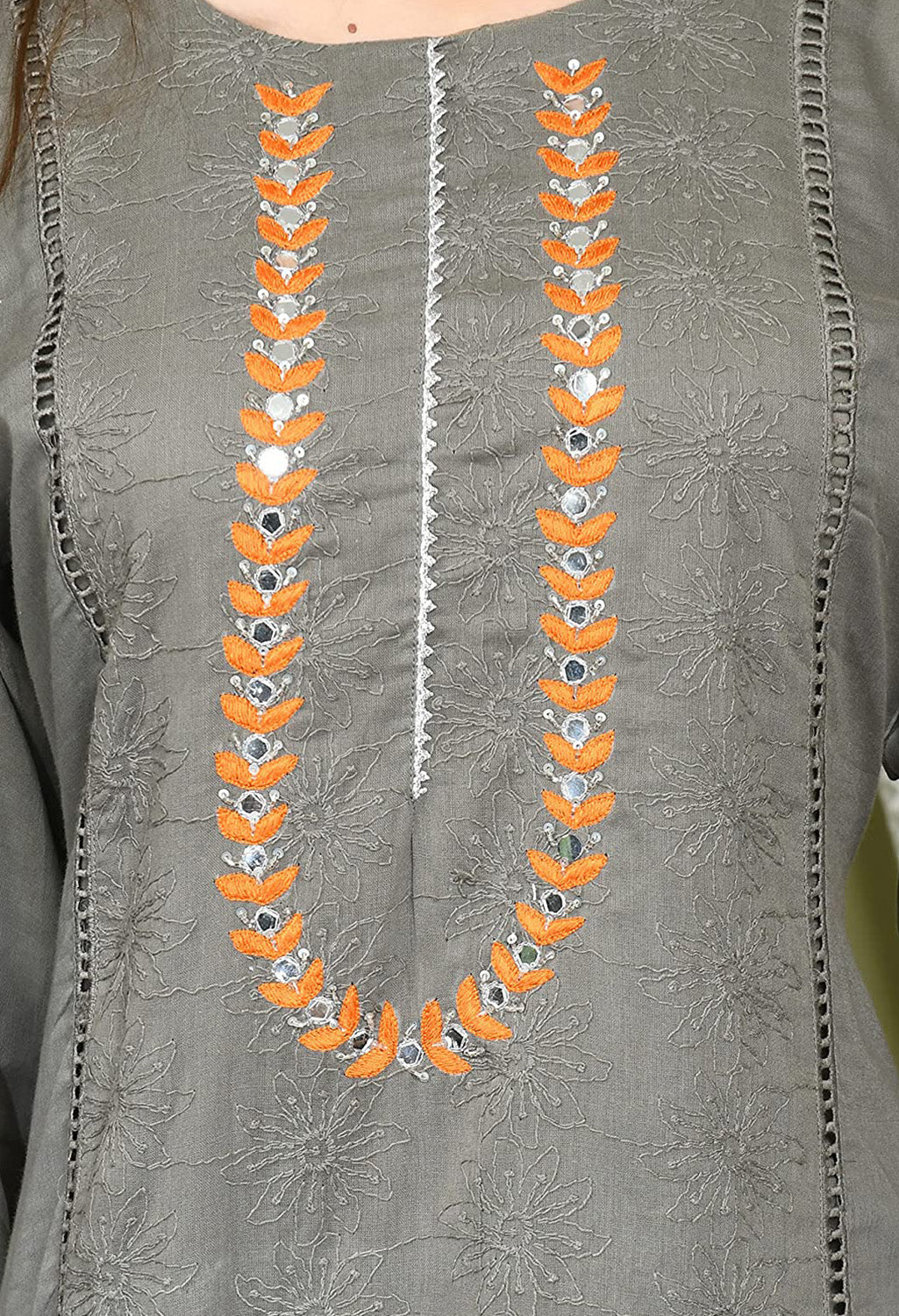 Hand Embroidery Kurta Palazzo Set Grey