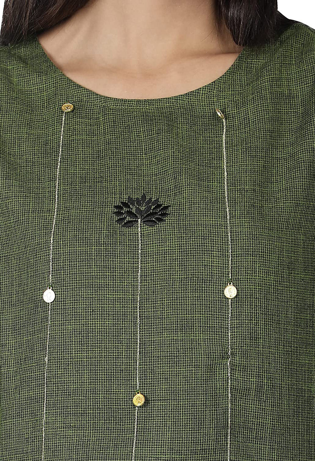 Olive Green Cotton Kurti with Black Printed Palazoo